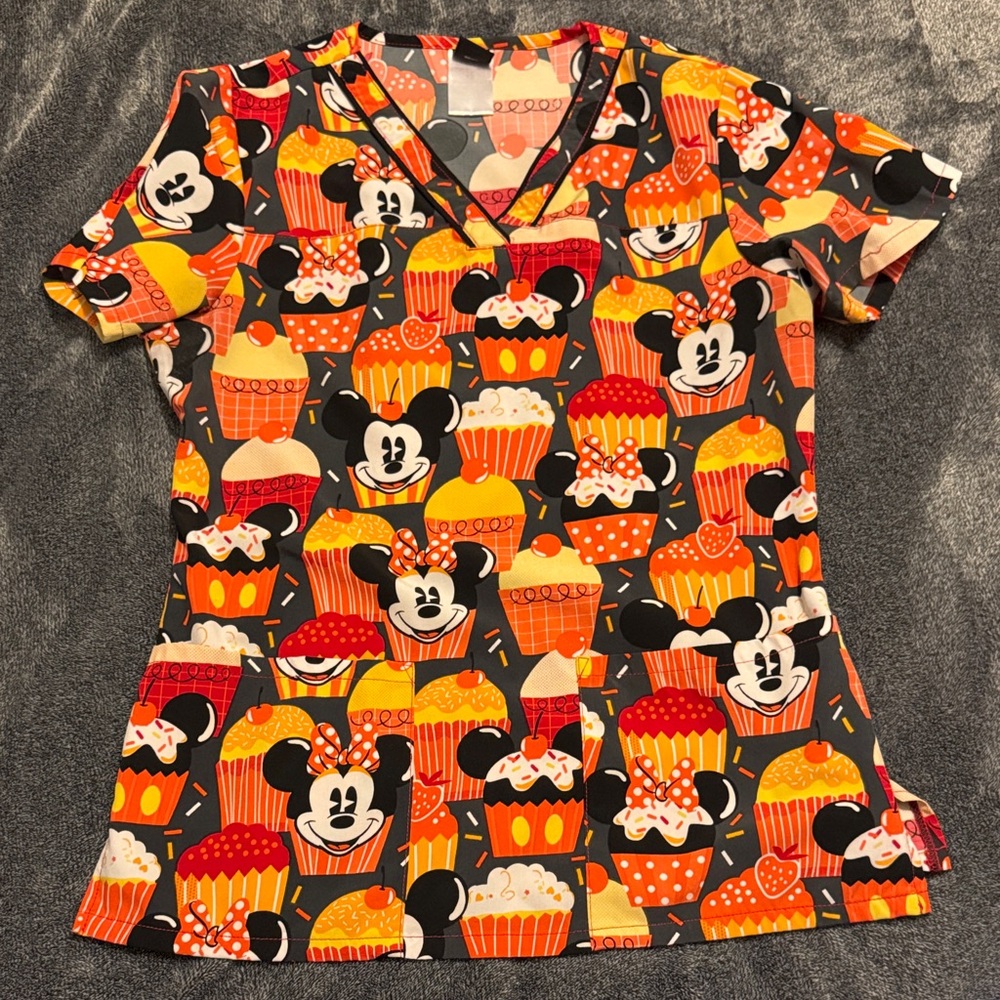 Mickey Mouse Cupcake Print Scrub Top
